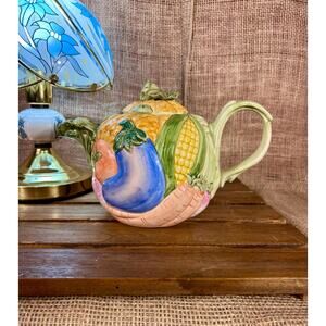 Fitz and Floyd 1986 Embossed Vegetable Teapot/Pitcher with Lid
